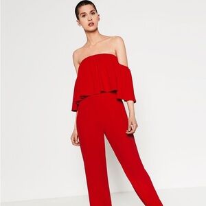 Zara Bold Red Off-Shoulder Jumpsuit